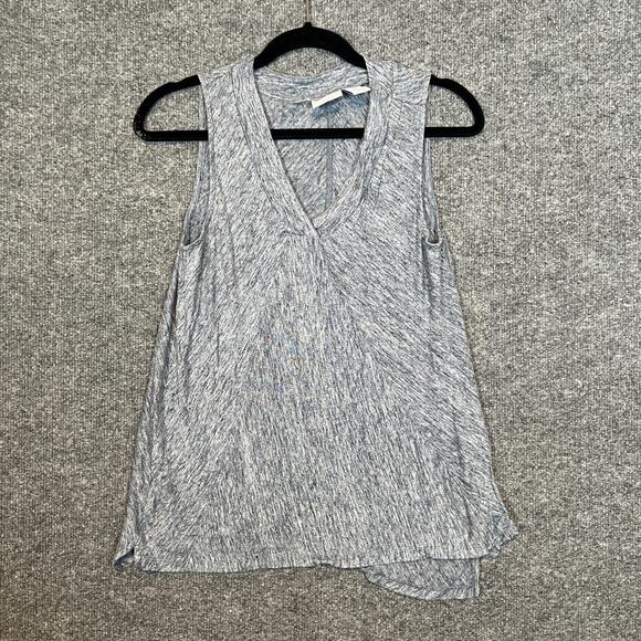 Sigrid Olsen Shirt Womens Medium Blue Linen Tank Top Flowy Vneck Casual Boho - Picture 1 of 10